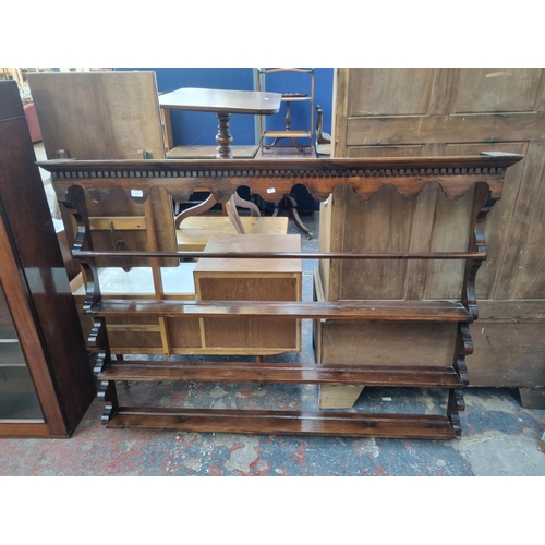 114 - A Georgian style pine three tier plate rack - approx. 117cm high x 155cm wide x 17cm deep