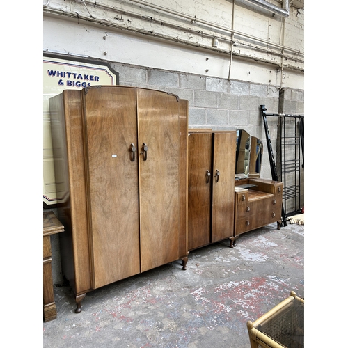 15 - An Art Deco walnut three piece bedroom suite