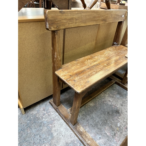 3 - A 19th century fruitwood school desk and chair - approx. 81cm high x 91 wide x 87cm deep