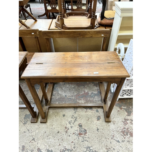 4 - A 19th century fruitwood school desk and chair - approx. 81cm high x 91 wide x 87cm deep