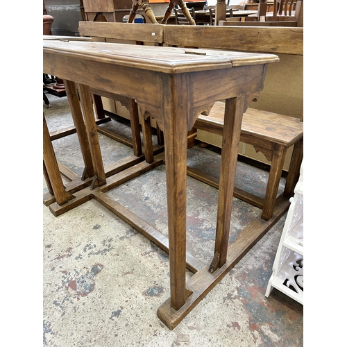 4 - A 19th century fruitwood school desk and chair - approx. 81cm high x 91 wide x 87cm deep