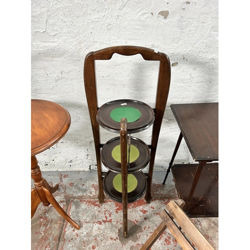 183 - Four pieces of furniture - Edwardian mahogany two tier side table, beech folding child's deck chair,... 