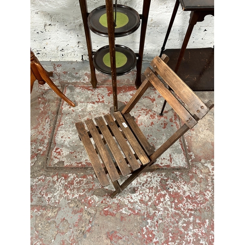 183 - Four pieces of furniture - Edwardian mahogany two tier side table, beech folding child's deck chair,... 