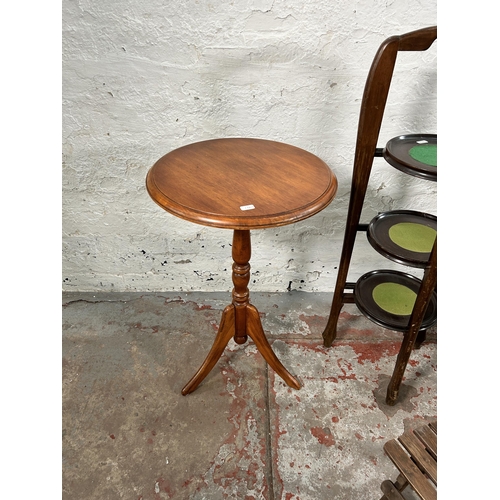 183 - Four pieces of furniture - Edwardian mahogany two tier side table, beech folding child's deck chair,... 