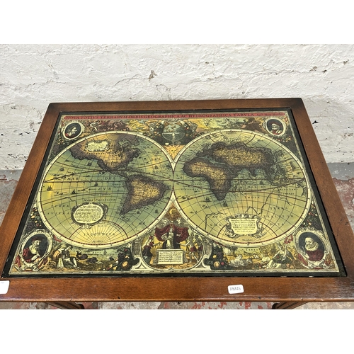 184 - A Glenister mahogany and glass rectangular coffee table with map design