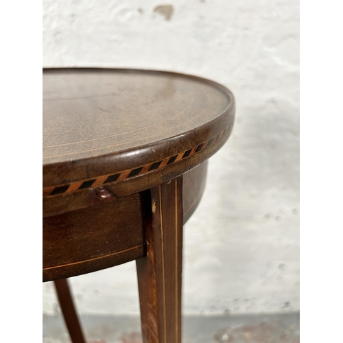 195 - An Edwardian inlaid mahogany circular two tier jardinière stand - approx. 92cm high x 30cm diameter