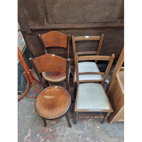 75 - Four early 20th century occasional chairs, two Edwardian beech and two Fischel bentwood