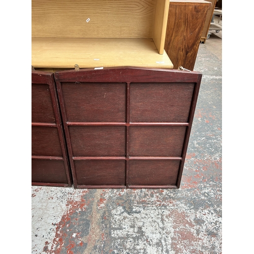 214 - A pair of mahogany wall mountable notice boards - approx. 75cm high x 65cm wide