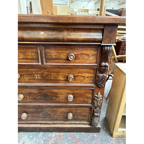 220 - A 19th century mahogany chest of drawers with carved acanthus leaf decoration - approx. 128cm high x... 