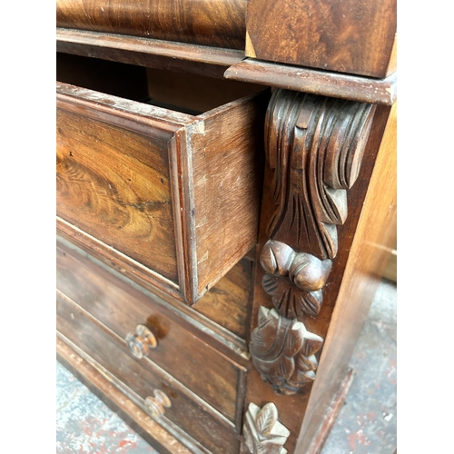 220 - A 19th century mahogany chest of drawers with carved acanthus leaf decoration - approx. 128cm high x... 