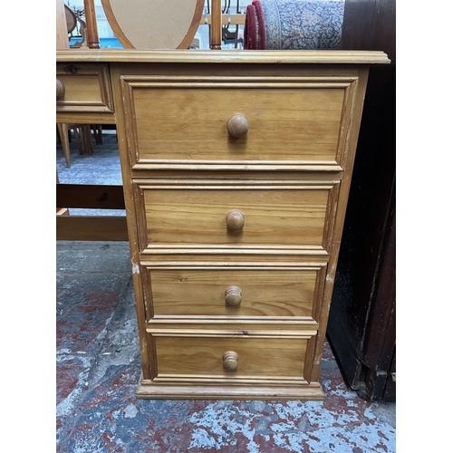 156 - A solid pine pedestal desk - approx. 75cm high x 142cm wide x 59cm deep