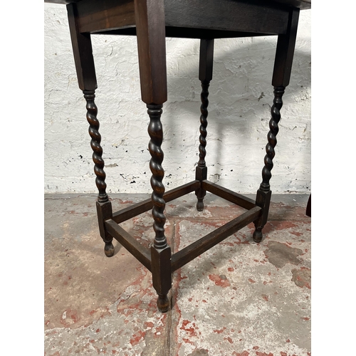 164 - Two occasional tables, one Edwardian mahogany two tier and one oak barley twist