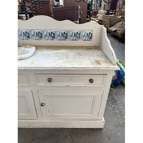 167 - A Victorian style painted pine washstand with ceramic tile splashback - approx. 115cm high x 143cm w... 