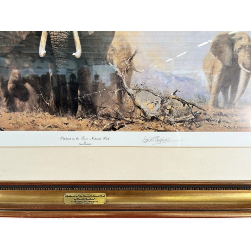 250 - A framed David Shepherd Elephants in the Tsavo National Park pencil signed limited edition no. 93/18... 