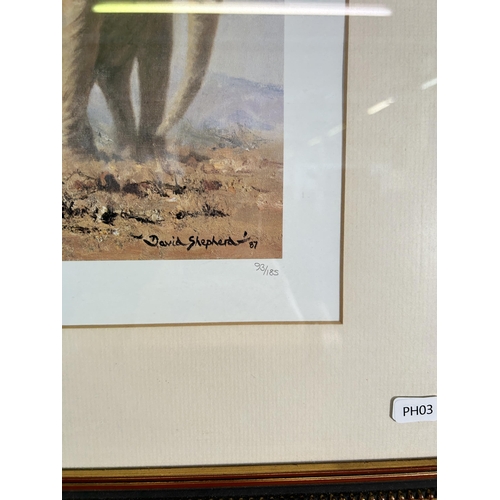 250 - A framed David Shepherd Elephants in the Tsavo National Park pencil signed limited edition no. 93/18... 