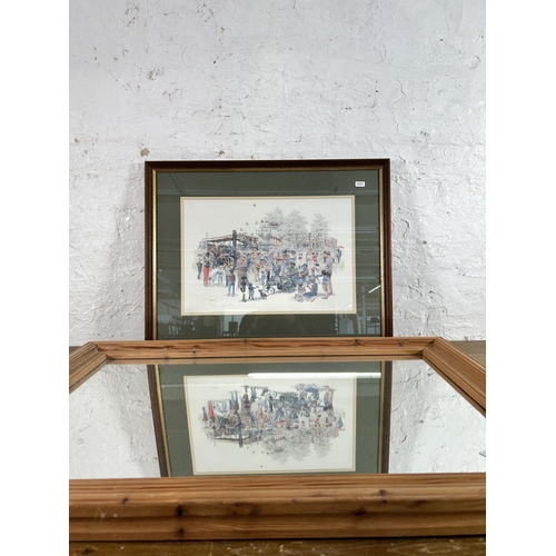 253 - Two items, one pine framed wall mirror and one Geldart pencil signed limited edition no. 66/300 prin... 