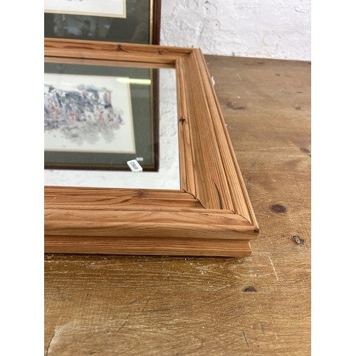 253 - Two items, one pine framed wall mirror and one Geldart pencil signed limited edition no. 66/300 prin... 