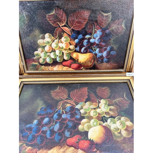 261 - Two gilt framed fruit still life oil paintings on canvas - approx. 26cm high x 40cm wide