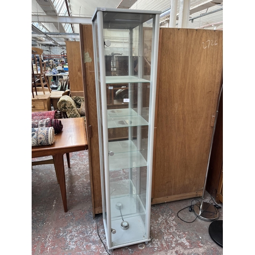 177 - A modern grey laminate and glass four tier illuminating display cabinet - approx. 173cm high x 36cm ... 