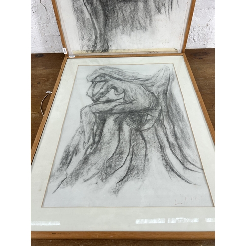 263 - Two framed nude charcoal drawings - approx. 65cm high x 50cm wide