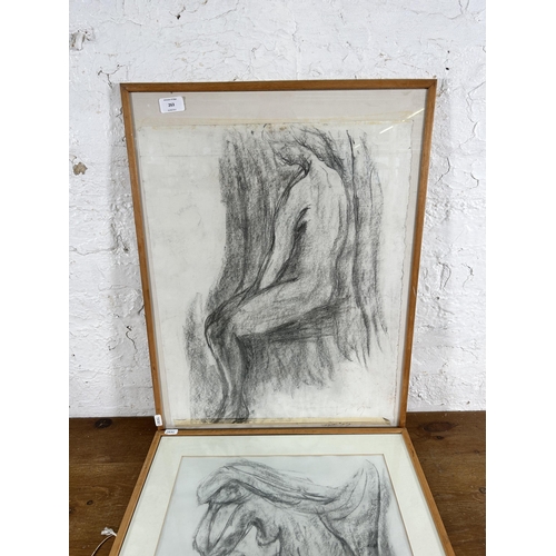 263 - Two framed nude charcoal drawings - approx. 65cm high x 50cm wide