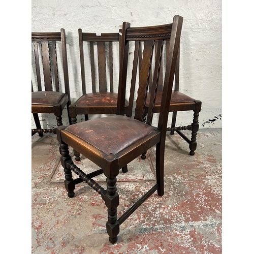 178 - Four early/mid 20th century oak dining chairs with turned supports