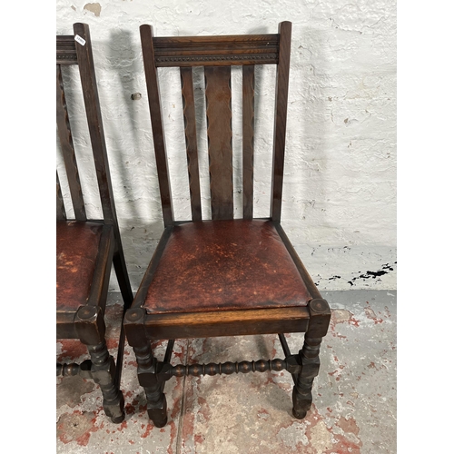 178 - Four early/mid 20th century oak dining chairs with turned supports