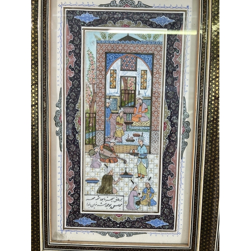 268 - A Persian Khatam Kari framed painting - approx. 42cm high x 28cm wide