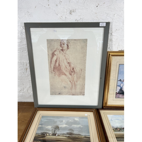 269B - Eight framed prints to include four Rachel Long pencil signed prints etc. together with a gilt frame... 