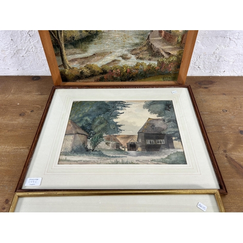 269C - Three framed original paintings, watercolour titled Sullington Farm by John E. Marshall circa 1965, ... 