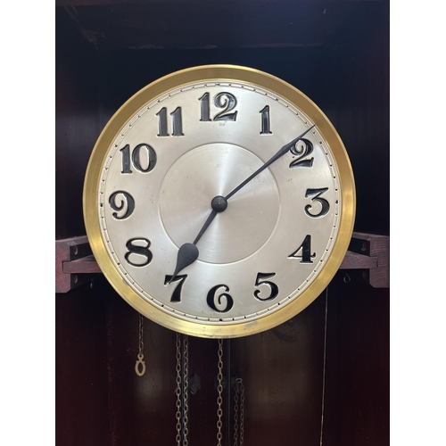 186 - A 1930s mahogany cased grandfather clock - approx. 197cm high x 54cm wide x 27cm deep