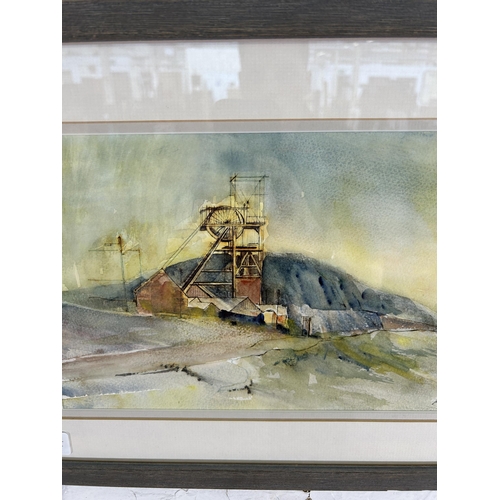 269E - A framed watercolour of a mining scene, signed R. J. and dated 2011 - approx. 32cm high x 42cm wide