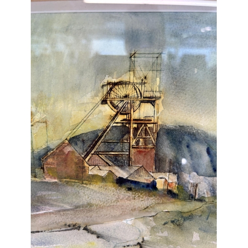 269E - A framed watercolour of a mining scene, signed R. J. and dated 2011 - approx. 32cm high x 42cm wide