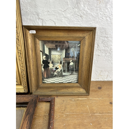 269F - A collection of picture frames together with a P. de Hooch Dutch Interior with Soldiers print and ea... 