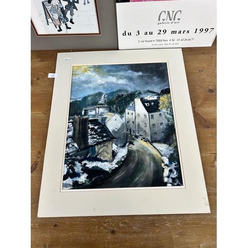 275 - Three items, one Margaret Chapman The News Boys pencil signed print, one David Newman gallery exhibi... 