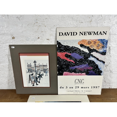 275 - Three items, one Margaret Chapman The News Boys pencil signed print, one David Newman gallery exhibi... 