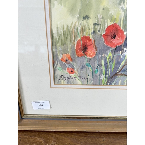 276 - A framed Elizabeth Parr watercolour titled Poppies - approx. 51cm high x 66cm wide