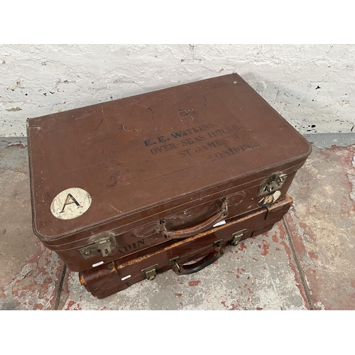 194 - Three vintage brown leather suitcases