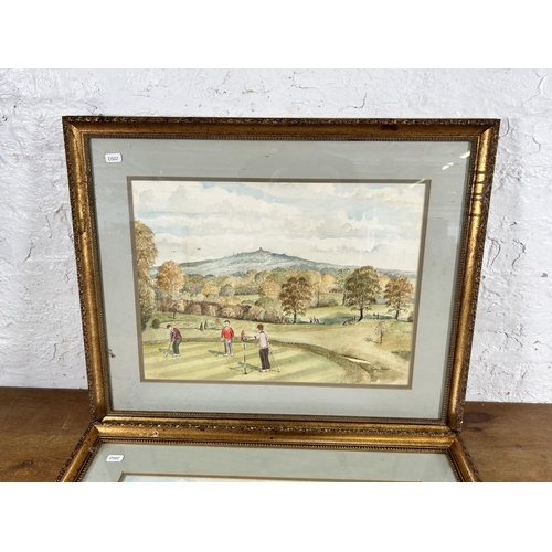 278 - Two gilt framed 1988 Leslie Polles Alsager golf course watercolours - approx. 53cm high x 65cm wide