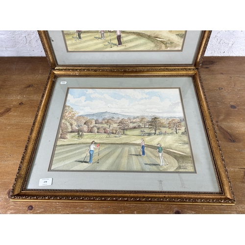 278 - Two gilt framed 1988 Leslie Polles Alsager golf course watercolours - approx. 53cm high x 65cm wide