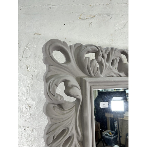 280 - A Rococo style grey painted framed wall mirror - approx. 190cm x 87cm