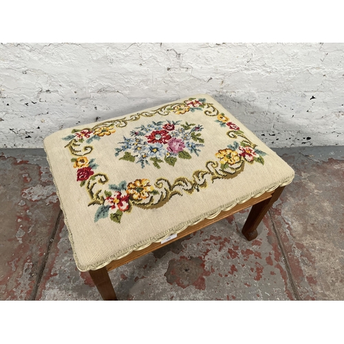 199 - A mid 20th century oak and tapestry upholstered stool