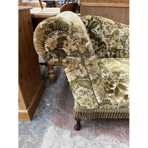 203 - A Victorian style floral upholstered chaise longue with cabriole supports - approx. 80cm high x 64cm... 