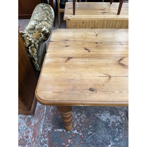 212 - A Victorian style pine farmhouse dining table - approx. 77cm high x 74cm wide x 152cm long