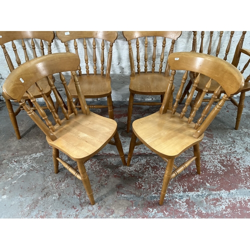 212A - Six Victorian style beech spindle back farmhouse dining chairs