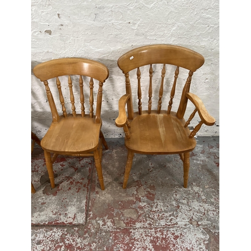 212A - Six Victorian style beech spindle back farmhouse dining chairs