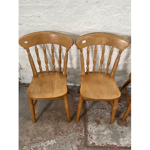 212A - Six Victorian style beech spindle back farmhouse dining chairs