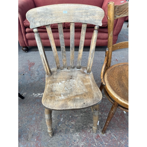 223 - Three chairs, 1970s bamboo, Victorian style elm and beech and early 20th century bentwood