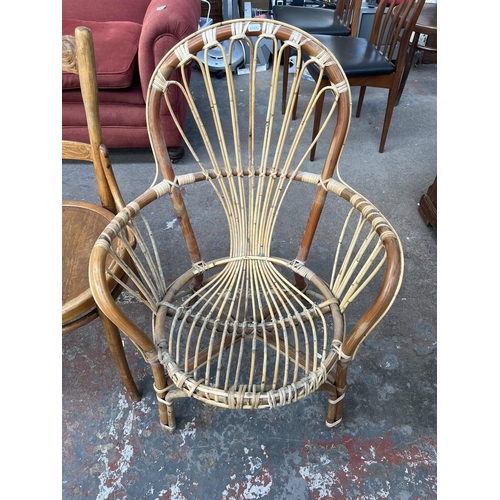 223 - Three chairs, 1970s bamboo, Victorian style elm and beech and early 20th century bentwood