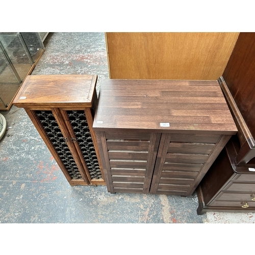 211 - Two pieces of furniture, one walnut effect two door shoe cabinet and one Indian sheesham wood two do... 